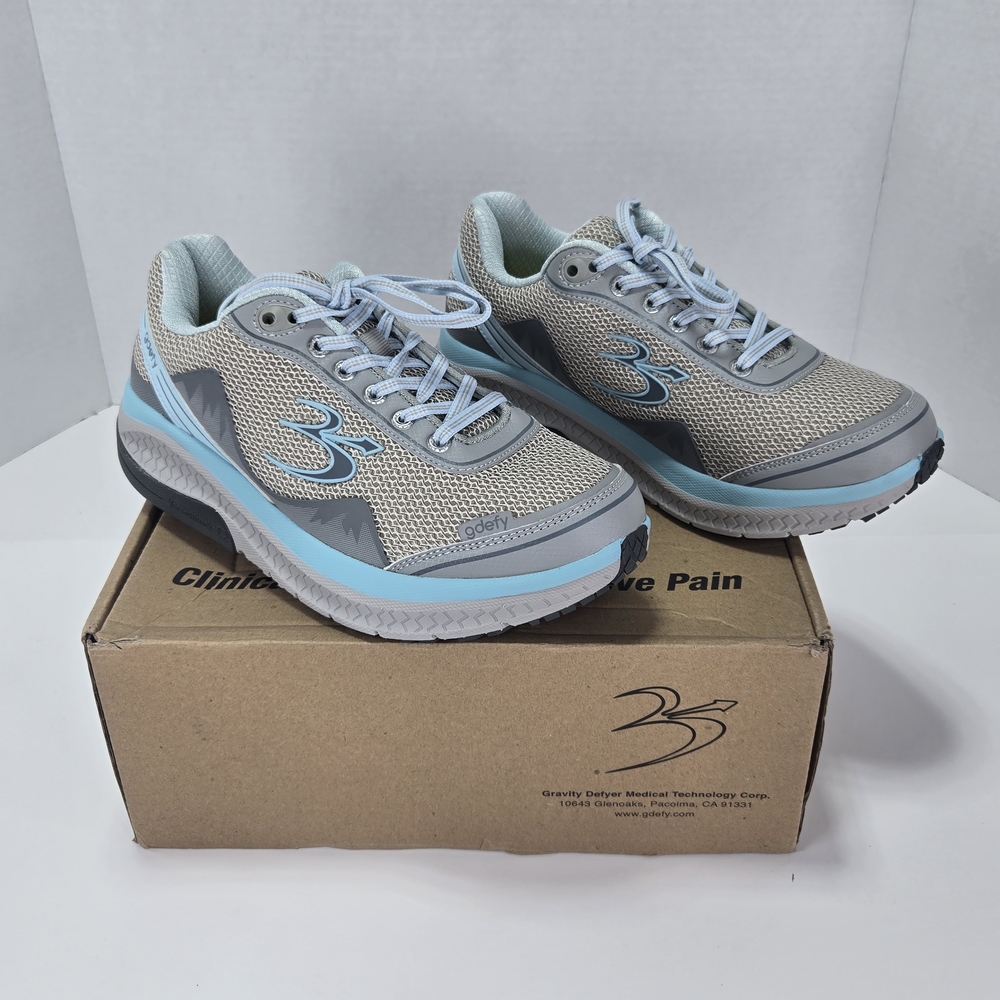 G-Defy By Gravity Defyer Mighty Walk Gray and Blue Mesh Walking Sneakers Size 8